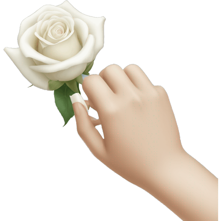 A hand with white nails holding a white rose emoji