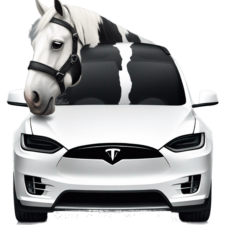 Black white paint horse and white model x Tesla emoji