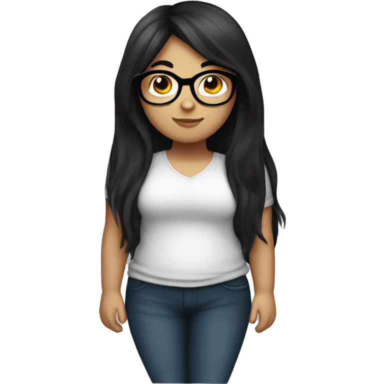 chubby Girl with long black hair with glasses emoji