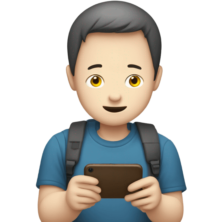 Short guy with Down syndrome learning Japanese on his phone emoji