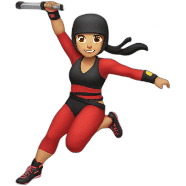 female Ninja Warrior athlete of Hispanic descent, captured mid-air emoji