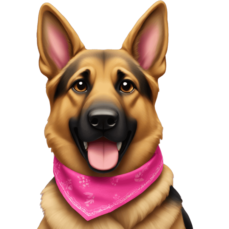 German shepherd wearing a hot pink bandana around it’s neck emoji