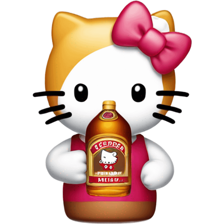 Hello Kitty, holding a bottle of Hennessy cute emoji