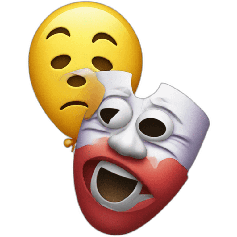 crying emoji with clown mask in hand emoji