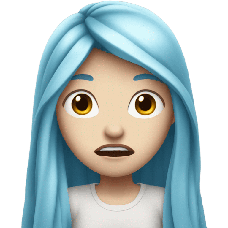 white skin girl with blue long hair is shocked emoji