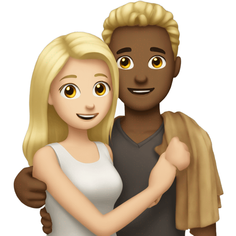 Blonde hair girl hugging brown hair guy emoji