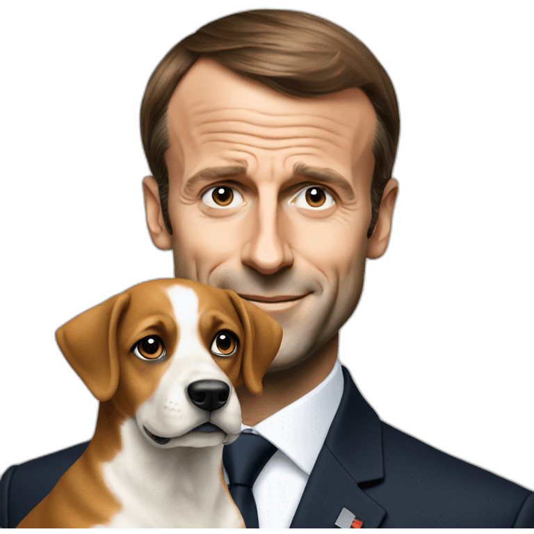 emmanuel macron with a dog emoji