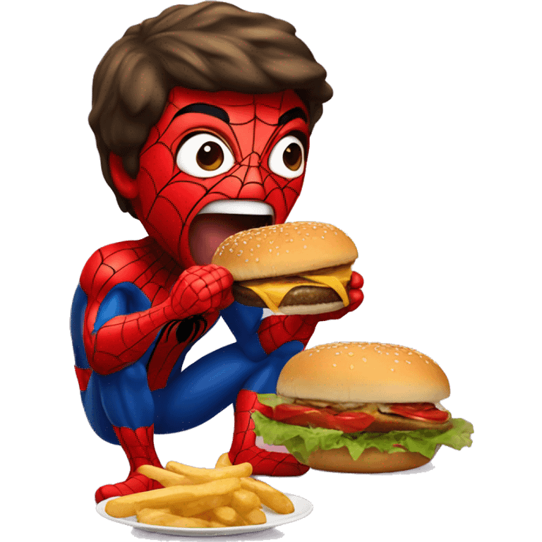 Spiderman eats burger mussels emoji