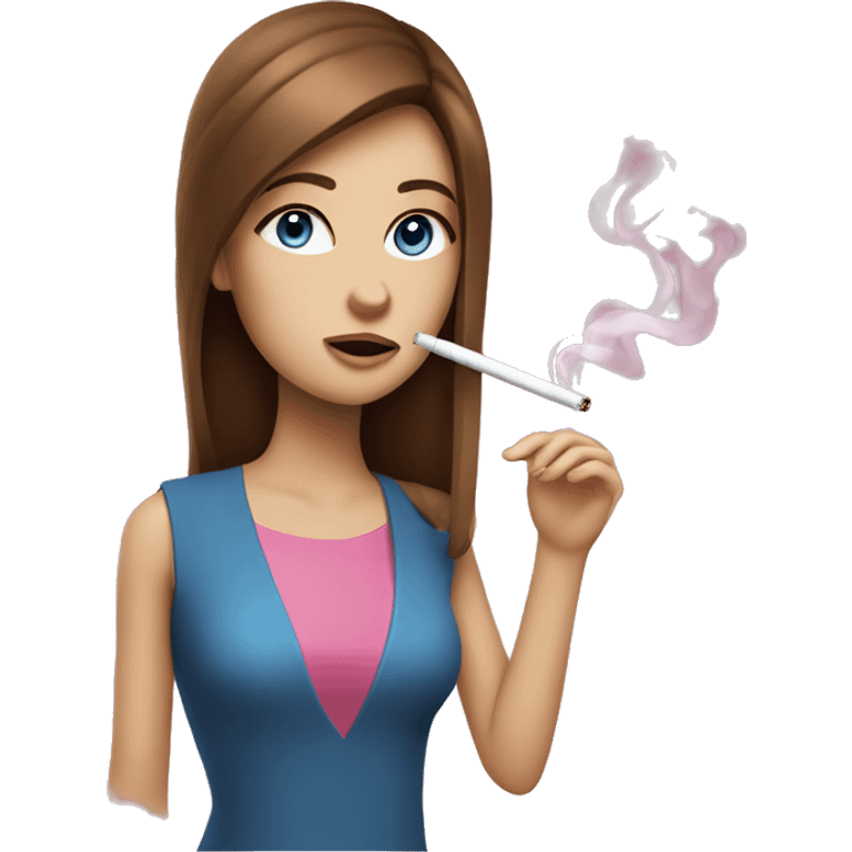 A girl with brown straight hair and blue eyes, smoking pink cigarette emoji