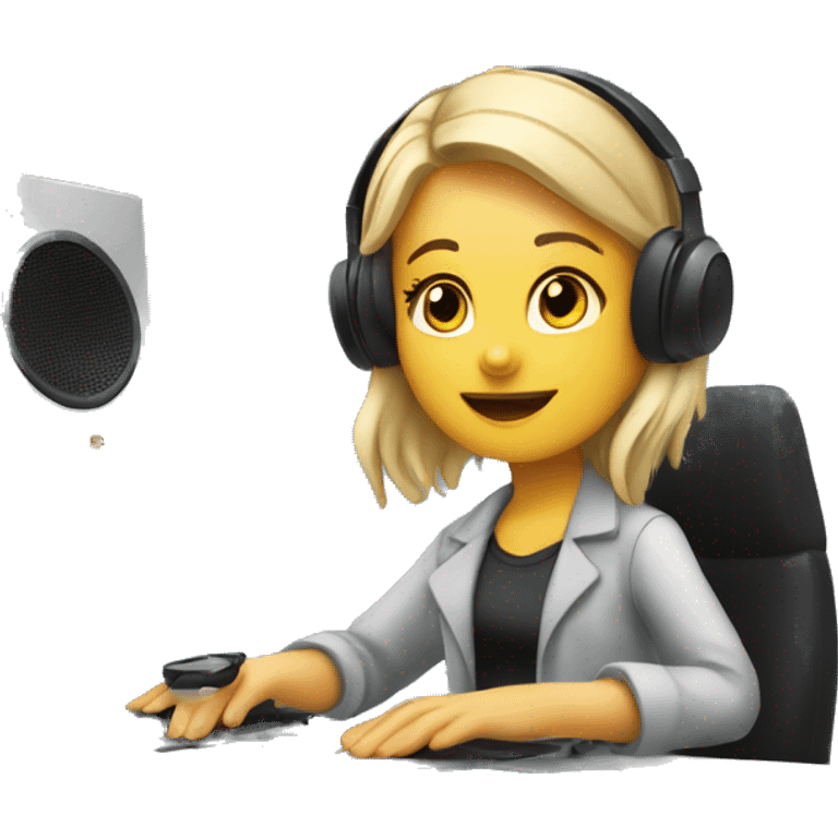 Audio technician girl blonde with an audio desk sitting emoji