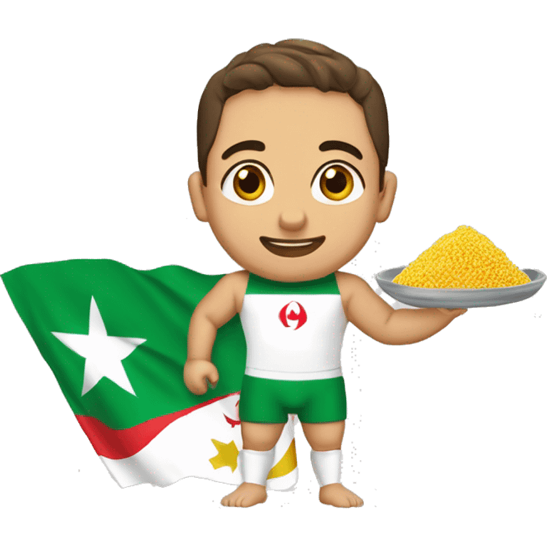 Une Algérienne qui mange du couscous avec un maillot de l’Algérie  emoji