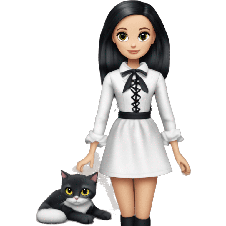 Darya Barbie. Teen Wednesday Addams. Pirate knee-boots, dress, opera gloves,pumps, bracelet, earrings, Cuddling up with Slippers the kitten.hair ribbon  emoji