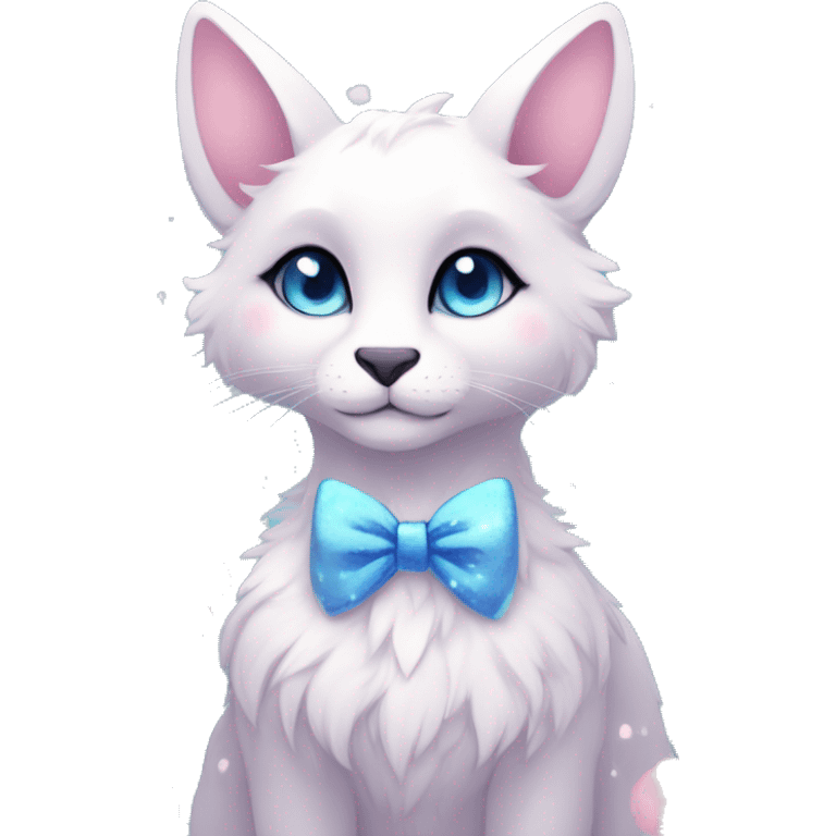 Anthro Cute Cool Pastel Kawaii gorgeous sparkly ethereal fantasy animal creature with blue eyes furry sona with flowers and bow tie beautiful aesthetic emoji