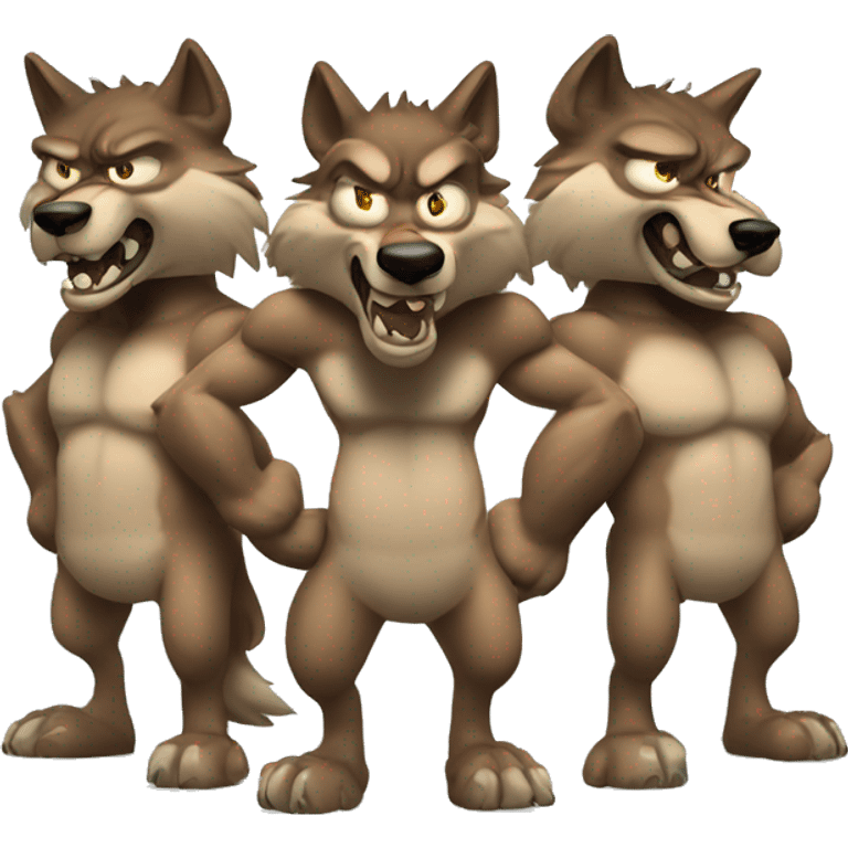 3 headed muscular, cartoon, anthropomorphic wolf emoji