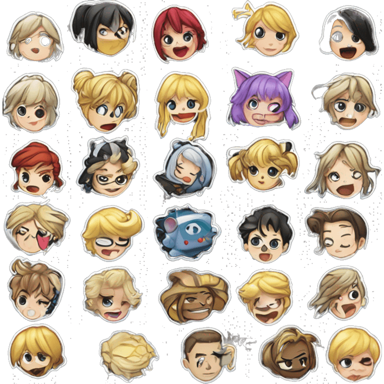 a bunch of anime stickers on a black background, computer graphics by Helen Thomas Dranga, trending on Artstation, serial art, stickers illustrations, etsy stickers, planner stickers emoji