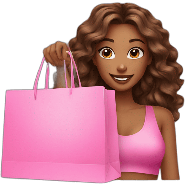 influencer taking selfie with a pink shopping bag emoji