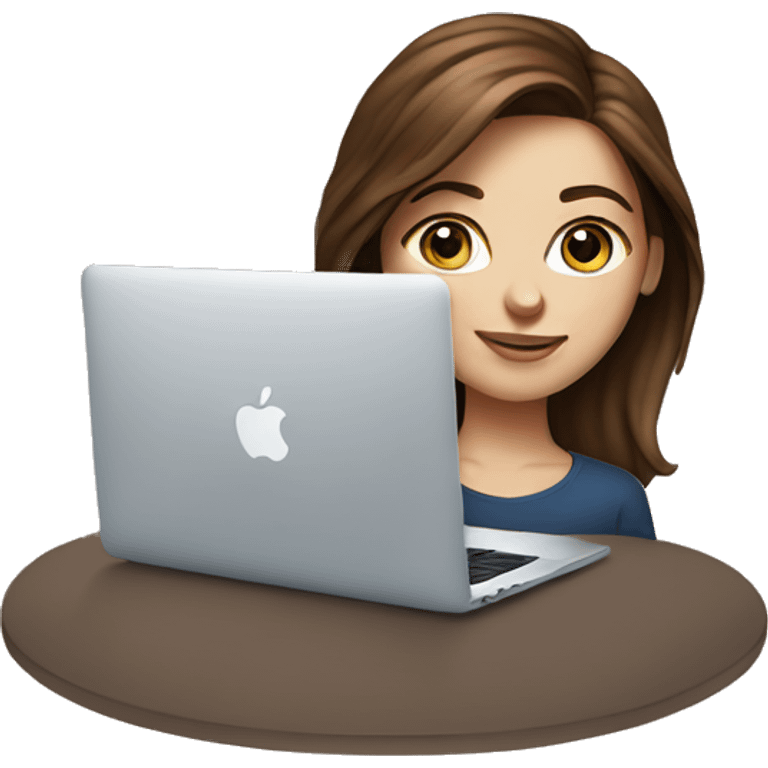 realistic portrait of brown-haired girl MacBook coffee blue eyes emoji