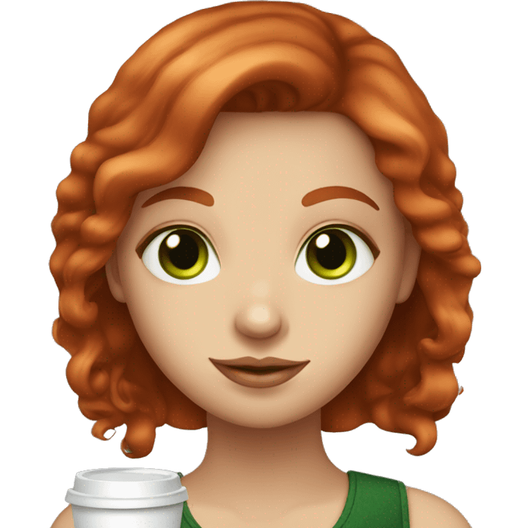 Fair skin Red head girl with green eyes with coffee emoji