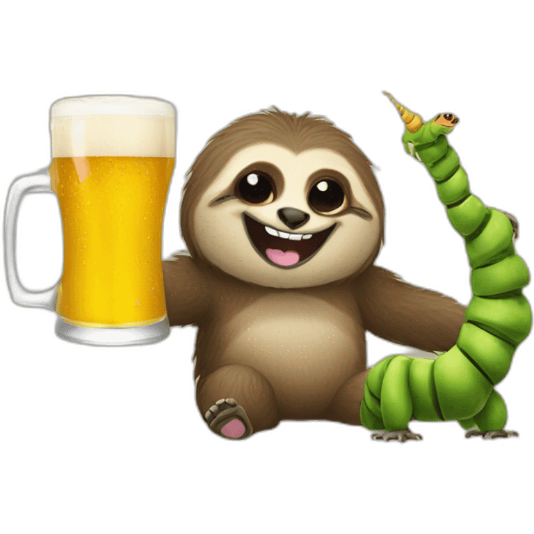 sloth and caterpillar cheers with beer glasses emoji