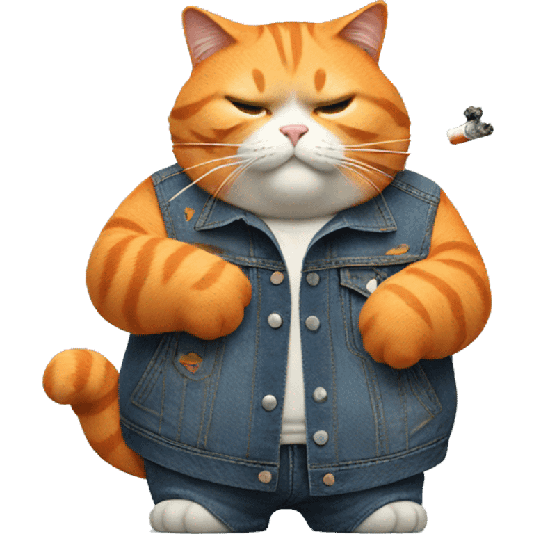 Fat orange cat smoking a cigarette with a denim jacket  emoji