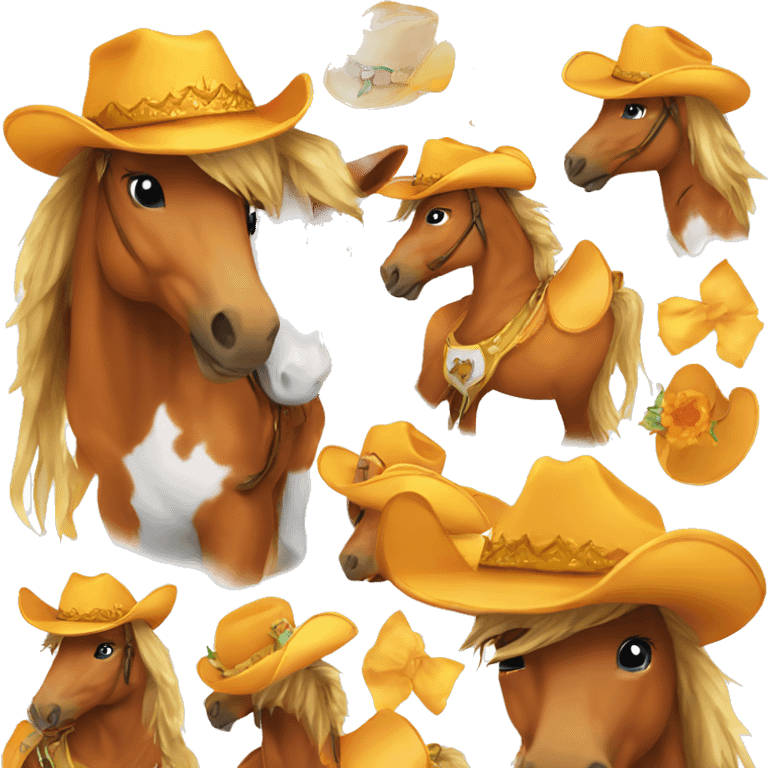 Orange pony with yellow mane and a cowgirl hat emoji