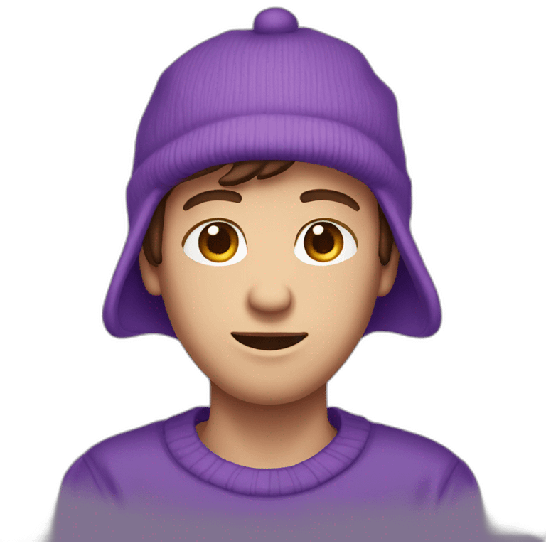 guy with brown hair and a purple cap white skin wearing a purple sweater emoji