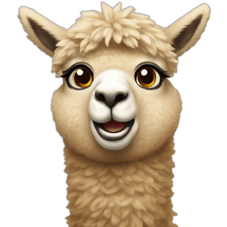 Give me an alpaca with a shocked Face. The alpaca is wearing s cute sweater emoji