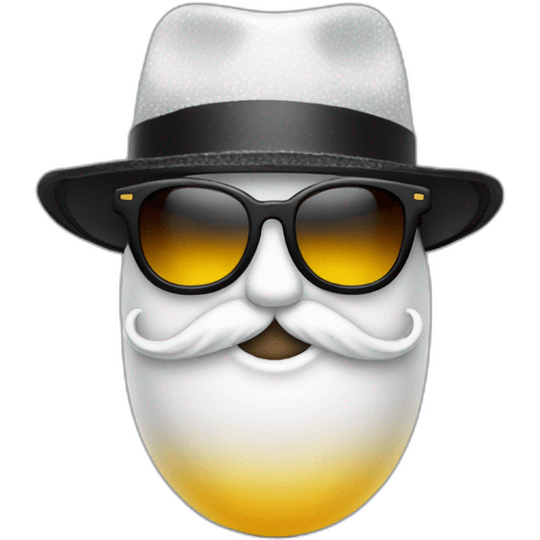 Bauble emoji with beard sunglasses and black and white hat emoji