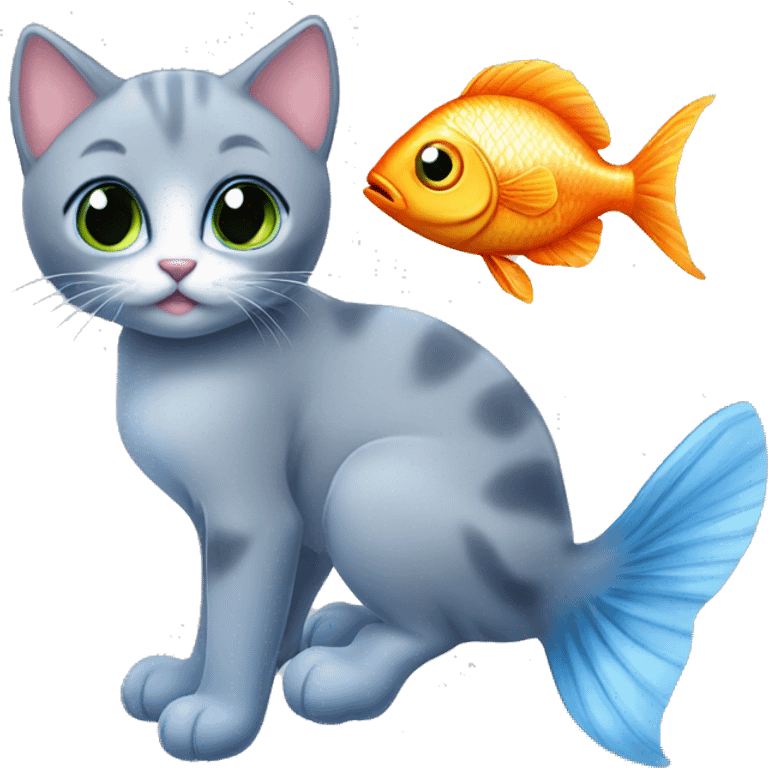 blue eyes grey kitten and fish emoji