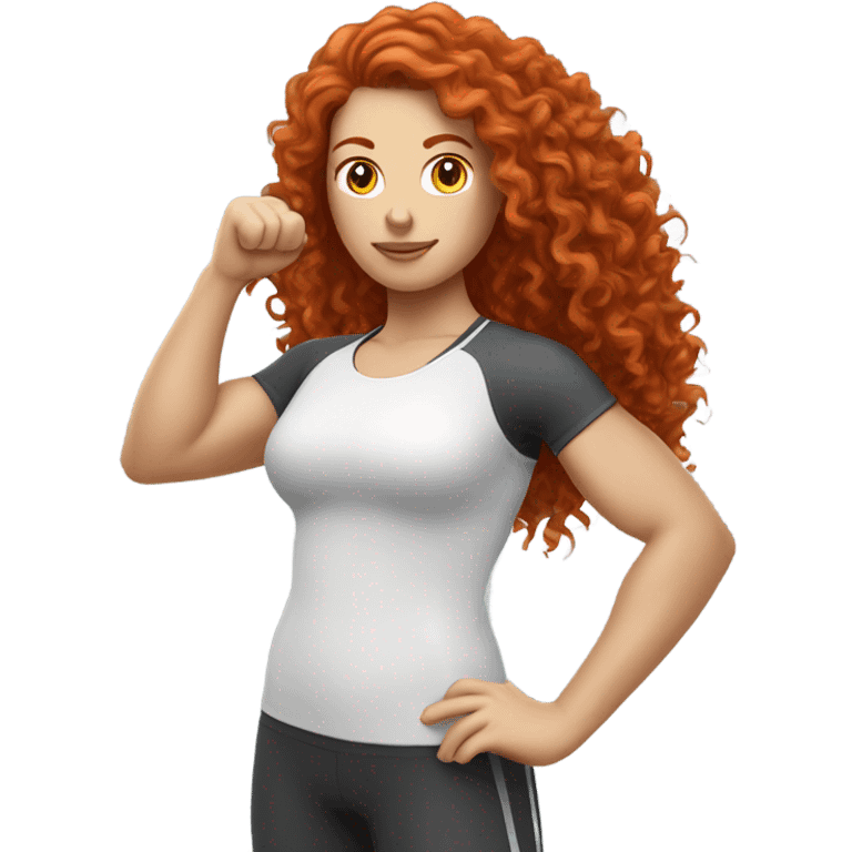 Sporty white Girl kettlebelt coach with long curly red hair emoji