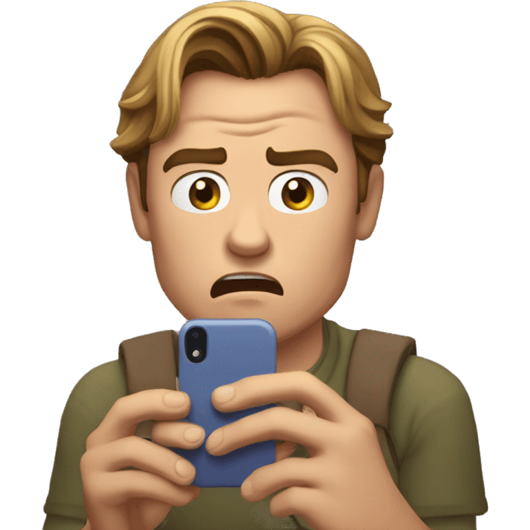 scared leonardo di caprio look at his iphone emoji