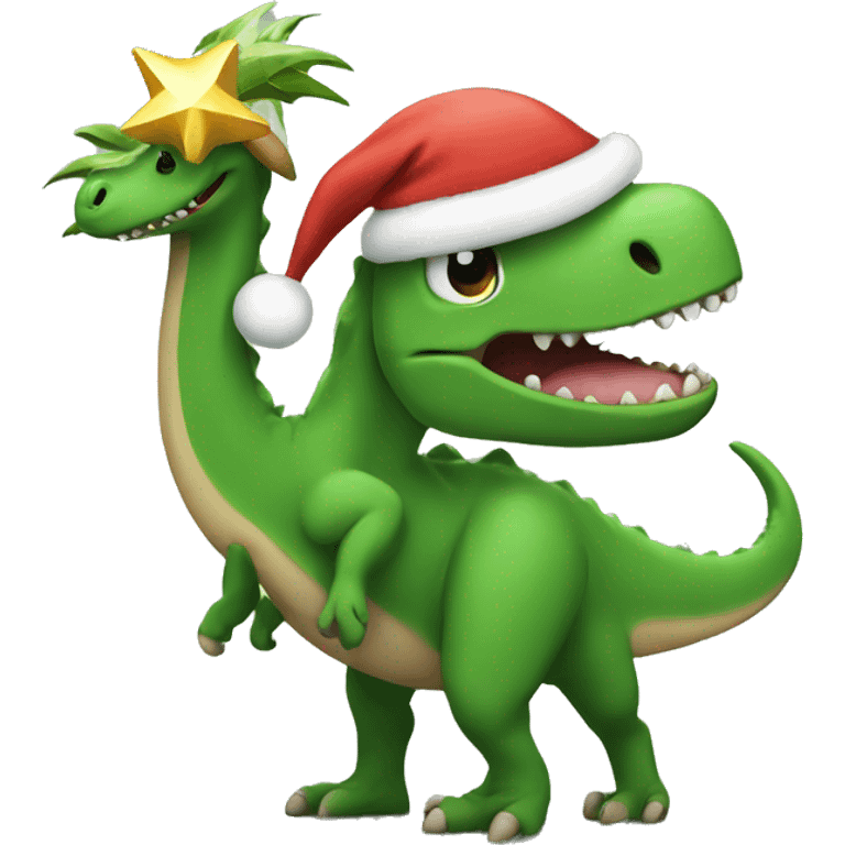 Dino with Christmas tree emoji