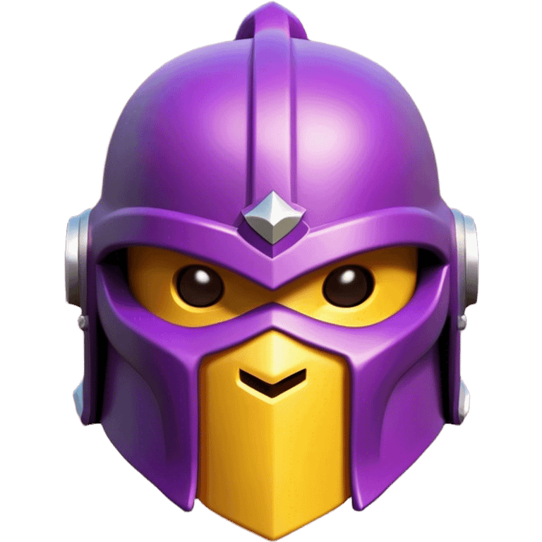 Clash of Clans aesthetic: Cinematic Playful 3D Isometric Helmet Emoji, rendered in a 3D vector-style similar to standard emojis with minimal shading and bold, simplified shapes. A compact, distinct form with signature details, softly glowing with a fantasy RPG magic charm. Simplified yet unmistakably iconic, highly detailed and consistent, glowing with a soft radiance and high shine. Stylized with a touch of heroic grandeur and a soft glowing outline, capturing the essence of a beloved gaming relic with a friendly, playful manner! emoji