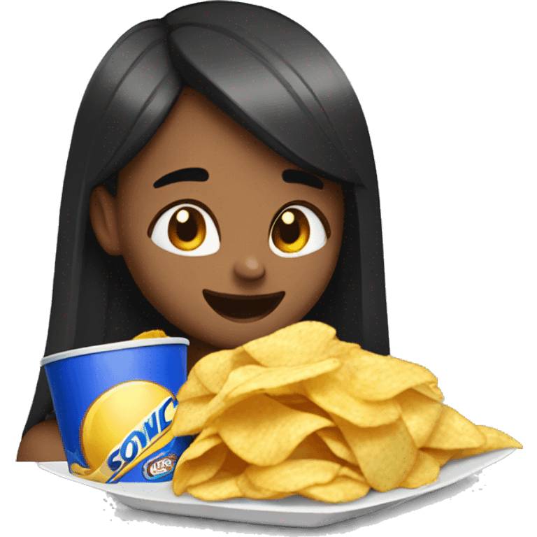 Girl eating chips with sonic emoji