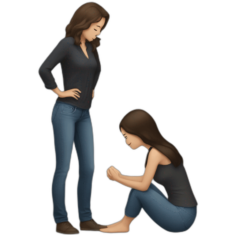 brunette Woman on both knees facing man emoji