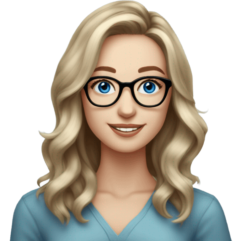 Shoulder length Balayage pale photogenic woman with glasses and blue eyes happy  emoji