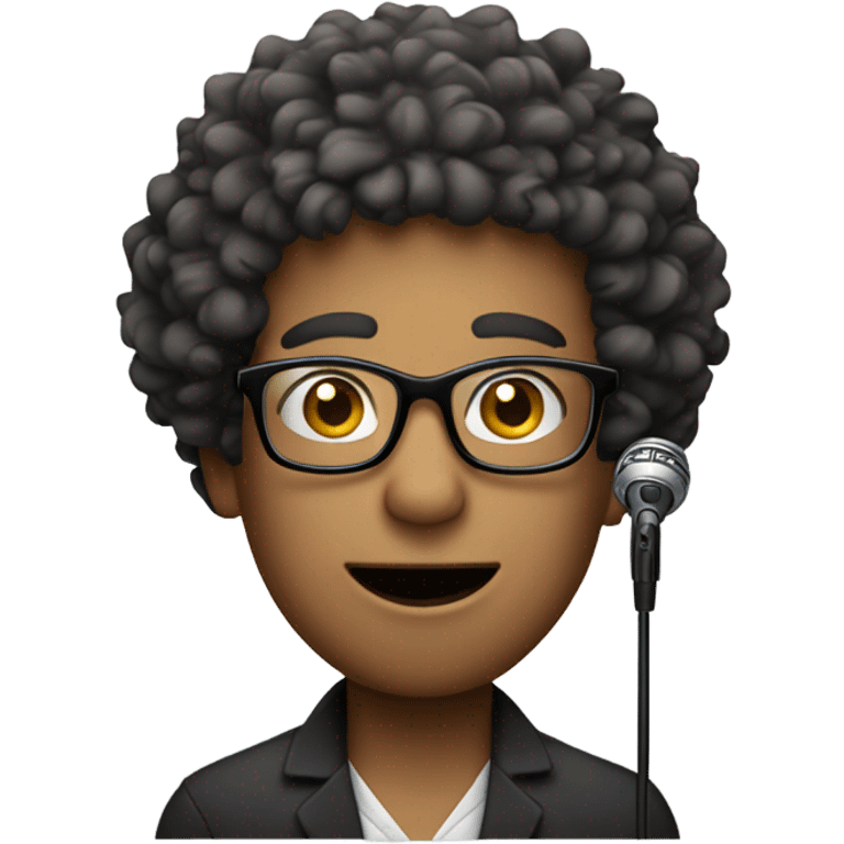 Curly hair guy with glasses on podcast emoji