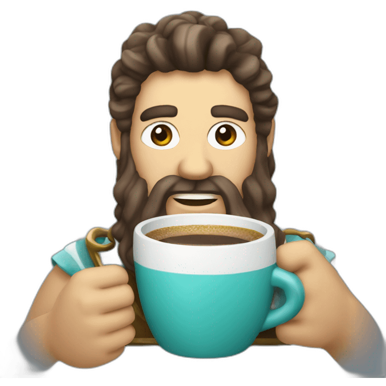 happy Poseidon drinks coffee emoji