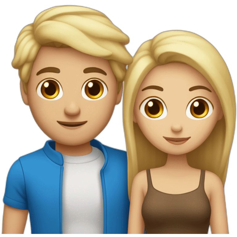 Couple avec homme blond aux yeux très bleus et femme blonde cheveux lisse aux yeux marrons  emoji