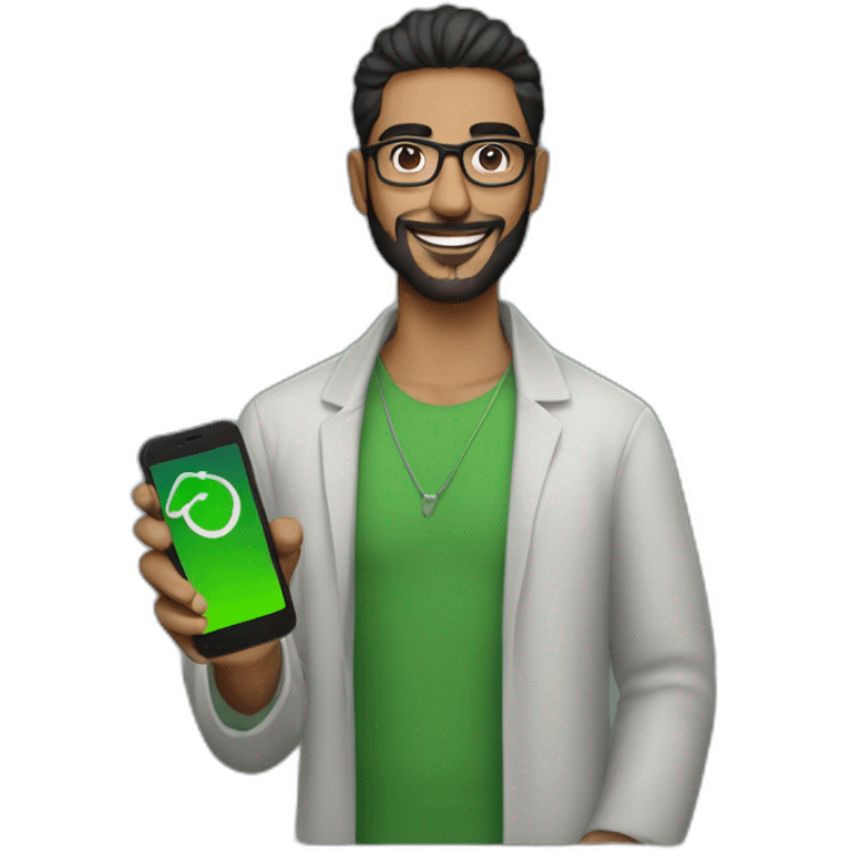 Arab gay man with glasses holding a green iphone 13 emoji