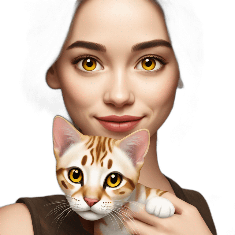 Emilia Clarke holds a Bengal cat with yellow eyes emoji