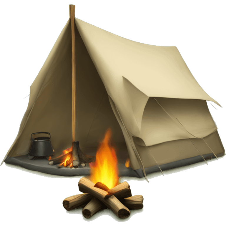 Camp tent and fireplace under tree emoji