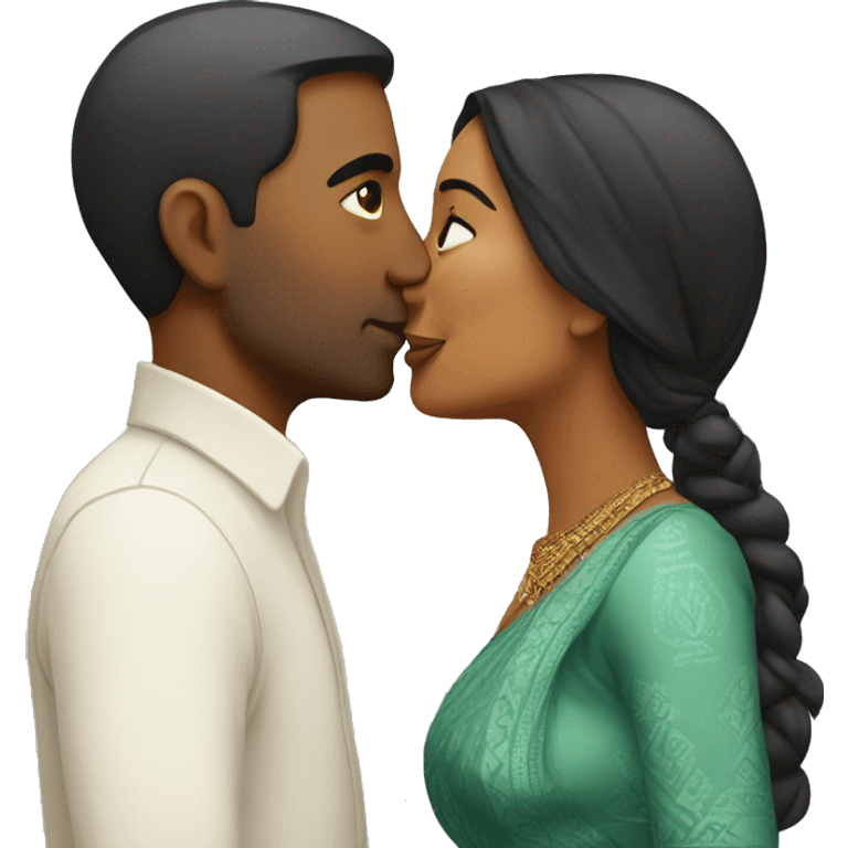 Indian woman kissing white man emoji