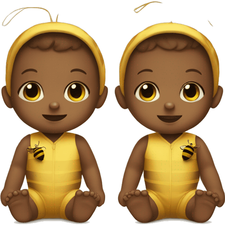 Twin babies dressed in teddy bear and bumble bee costumes emoji