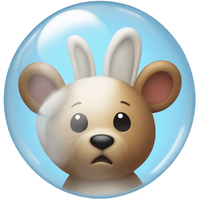 A bear with thought bubble inside he is thinking about a bunny emoji