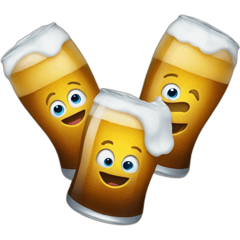 Three smiling beers emojis with blue eyes emoji