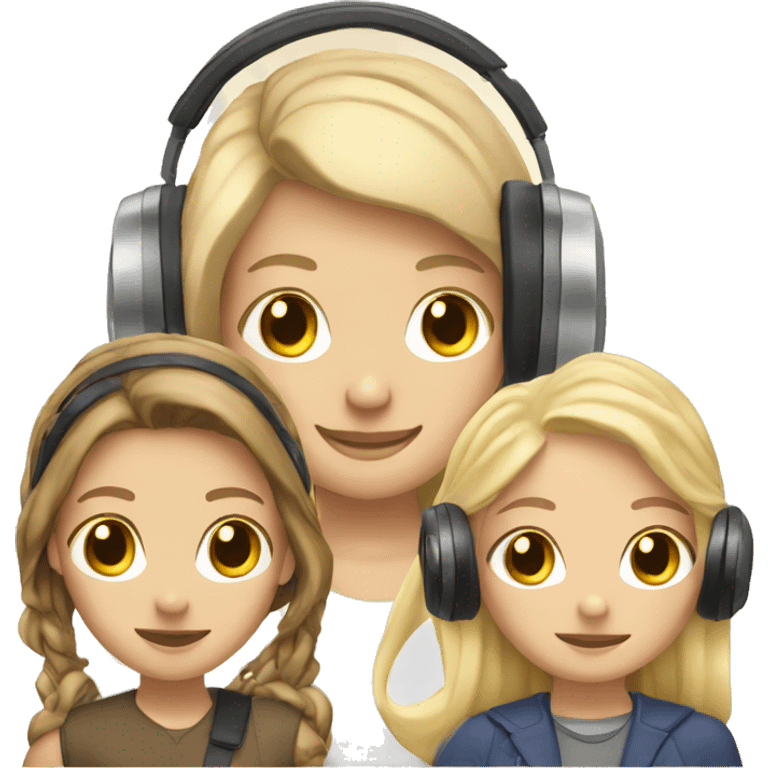 2 Caucasian friends with headphones blonde and brunette    emoji