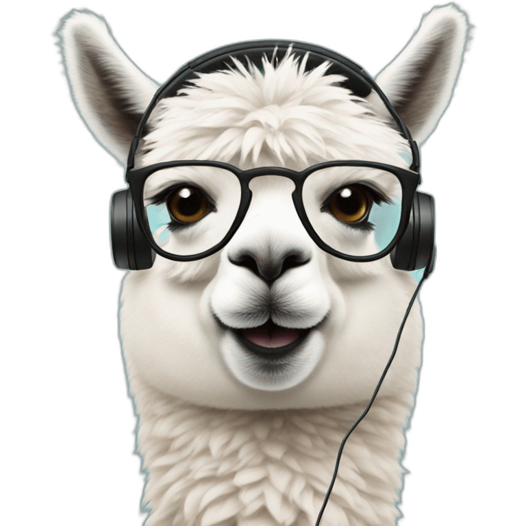 alpaca wearing headphones and glasses emoji