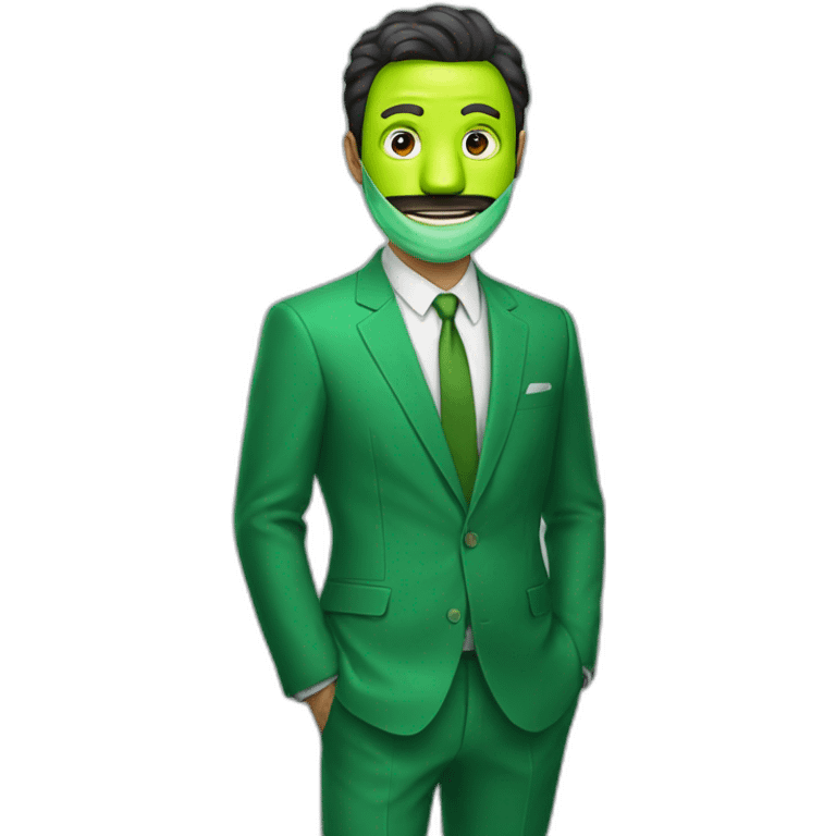 Man Green suit and mask with emoji