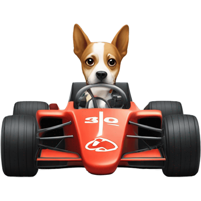 Dog driving a formula 1 car emoji